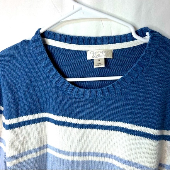 Christopher & Banks Men’s Sweater Blue Off- White Striped Long Sleeve Size S - Picture 7 of 10